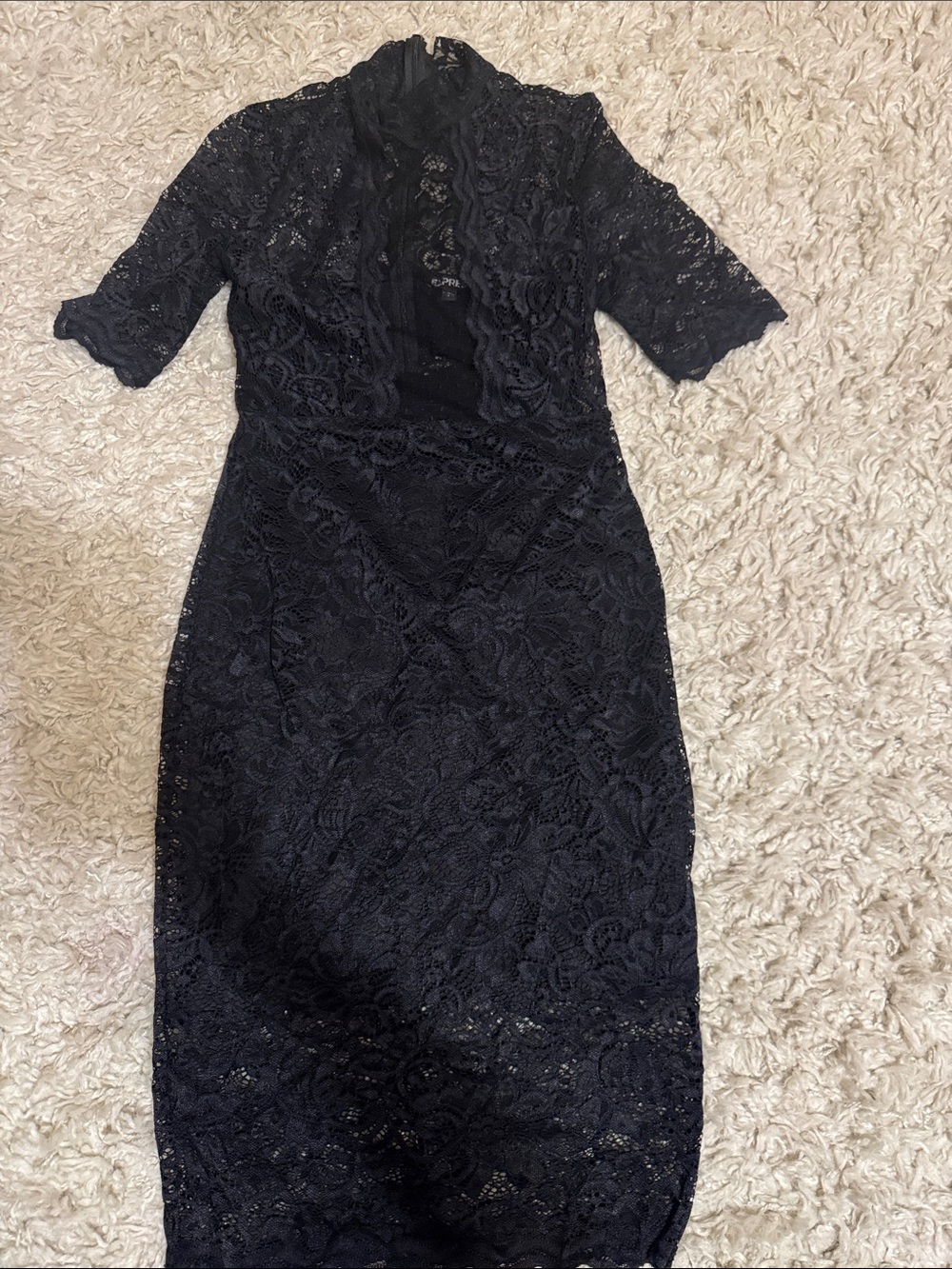 Express Black Lace Midi Dress with High Neck